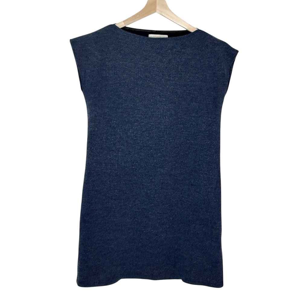 Kuwaii Australia Rib Mini Dress Exaggerated Shoulders Blue Heather Medium AUS 8